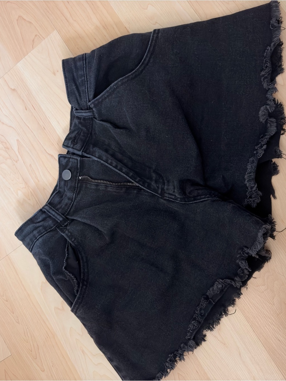 Black Frayed Edge Denim Shorts